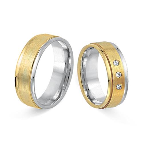 8ct yellow-white gold wedding rings 3 diamonds