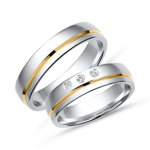 Wedding rings 18ct yellow-white gold 3 diamonds