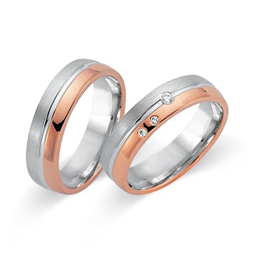 Wedding rings 8ct white - red gold 3 diamonds