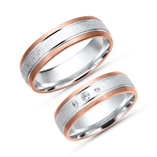 Wedding rings 18ct white - red gold 3 diamonds