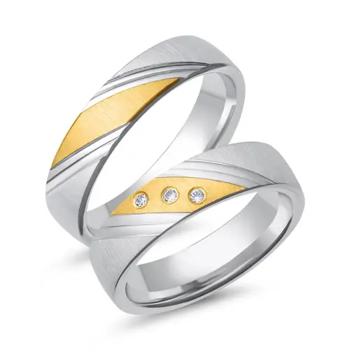 Wedding rings 8ct yellow-white gold 3 diamonds