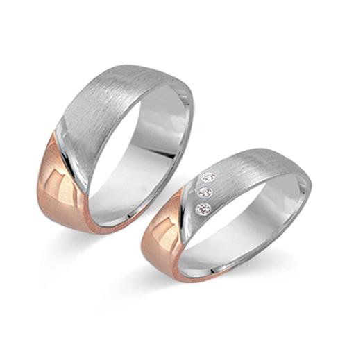 Wedding rings 14ct white and red gold 3 diamonds