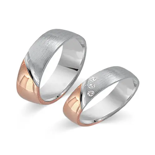 Wedding rings 8ct white and red gold 3 brilliants