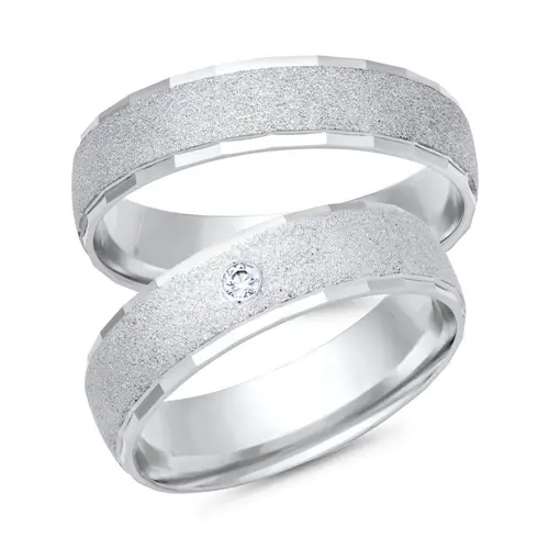 White gold 8ct wedding rings with diamond