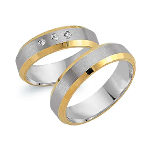 8ct yellow-white gold wedding rings 3 diamonds