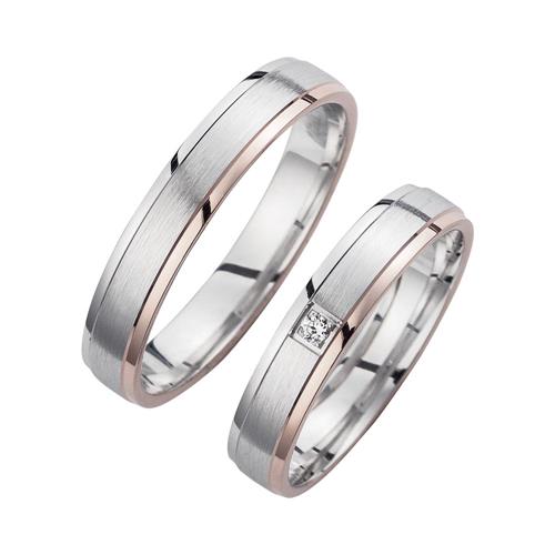 Wedding rings red and white gold with diamonds width 4 mm