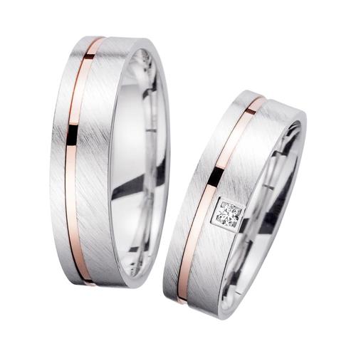 Wedding rings red and white gold with diamond width 5.5 mm