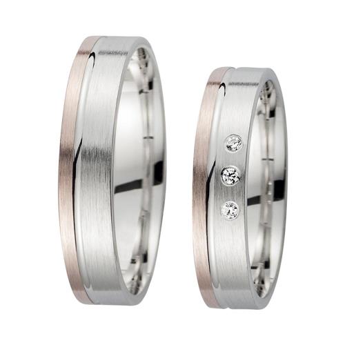 Wedding rings red and white gold with diamonds width 4.5 mm