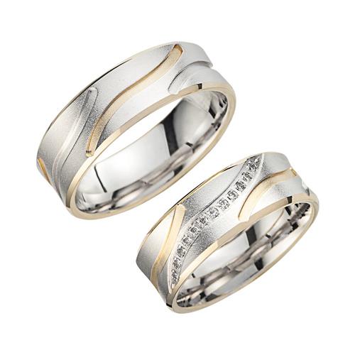 Wedding rings yellow and white gold with diamonds width 7 mm