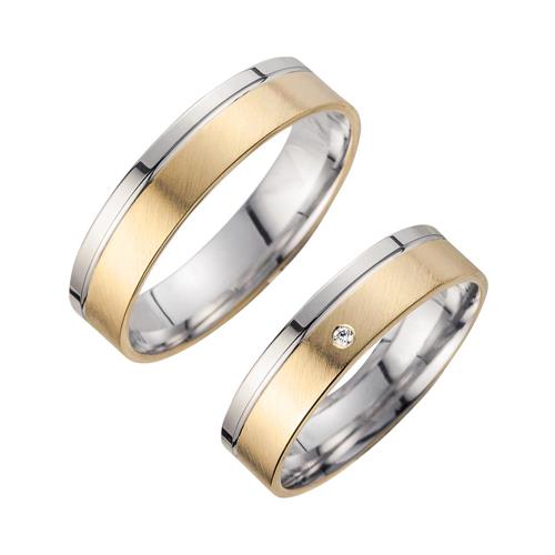 Wedding rings yellow and white gold with brilliant width 5 mm