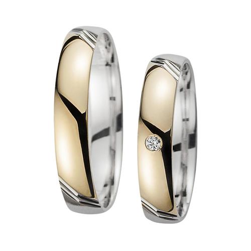 Wedding rings yellow and white gold with diamonds width 4 mm