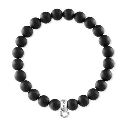 Ladies charm club bracelet in 925 sterling silver and obsidian