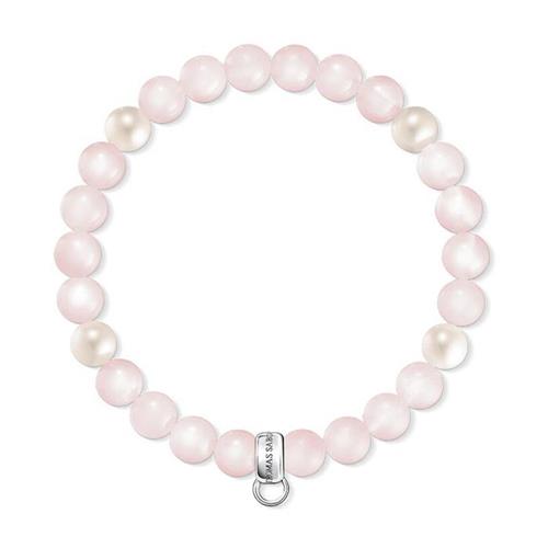 Charm Armband aus Rosenquarz und Perlen