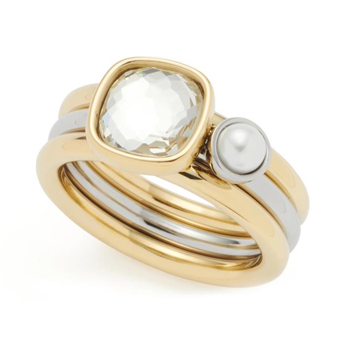 Damen Ring-Set aus Edelstahl mit Glaskristall, IP Gold