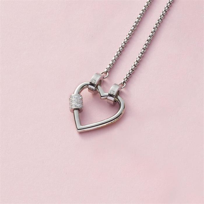 Clip&Mix necklace minou in stainless steel with heart, zirconia