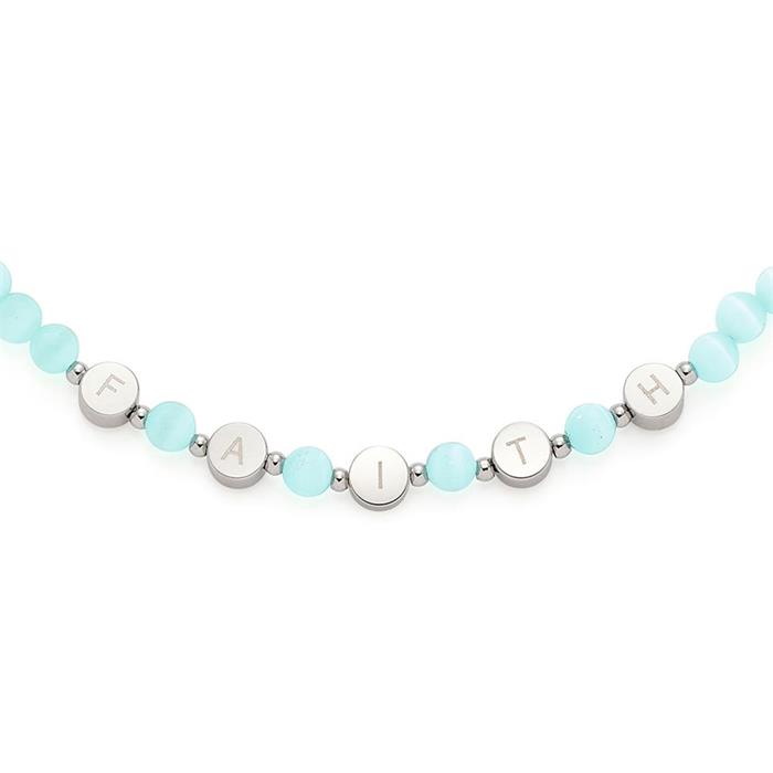 Ladies necklace danica in stainless steel and turquoise cateye beads