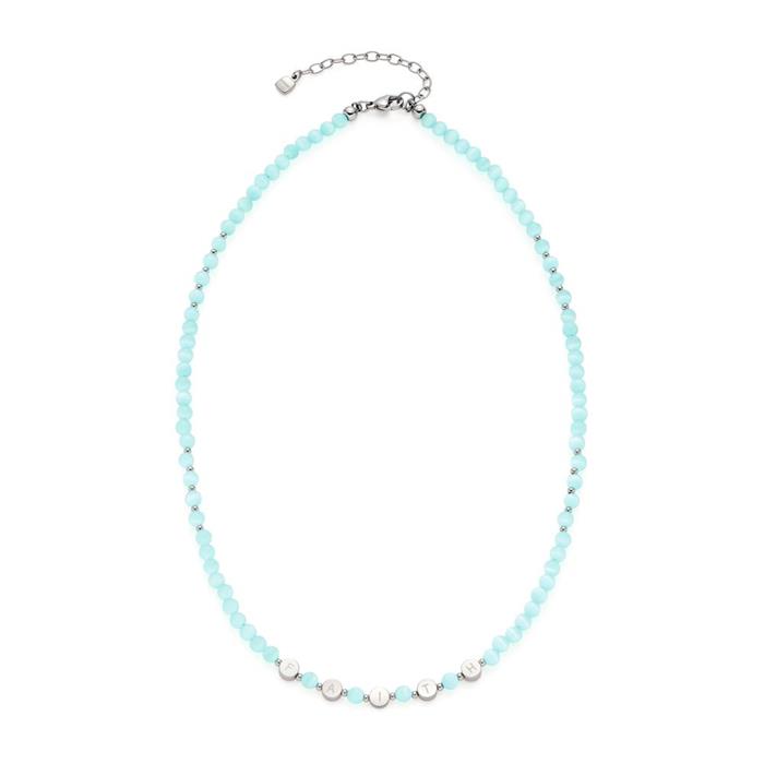 Ladies necklace danica in stainless steel and turquoise cateye beads