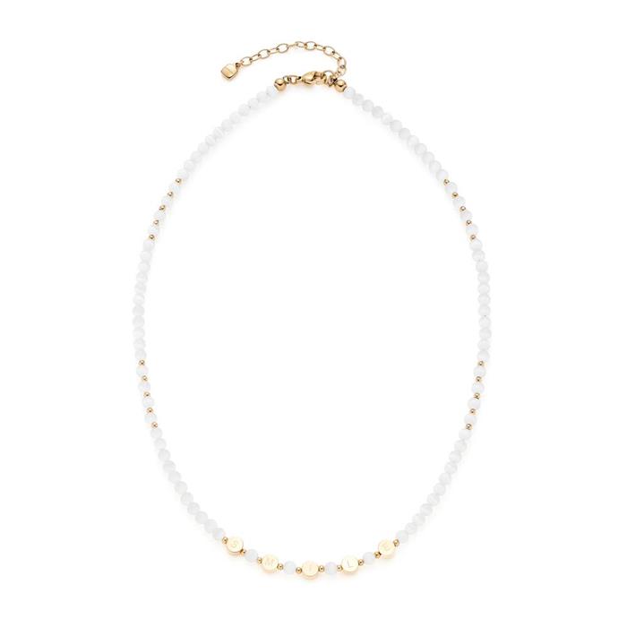 Kette Danica aus weißen Cateye-Perlen, Edelstahl, gold