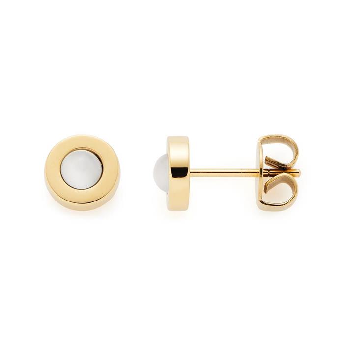 Isa ear studs in gold-plated stainless steel, white cateye