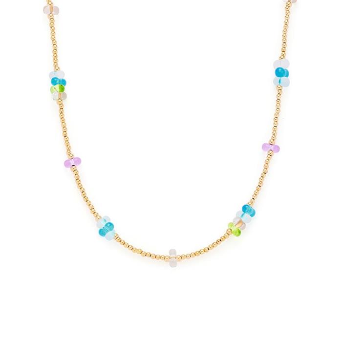 Ladies necklace emina in gold-plated stainless steel, glass beads