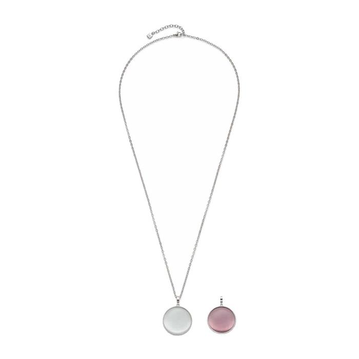 Halskette Ariba aus Edelstahl mit Cateye, weiß, rosa