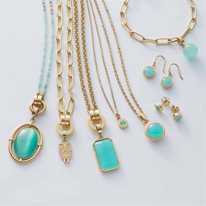 Aqua Pippa clip&mix necklace in stainless steel, IP gold