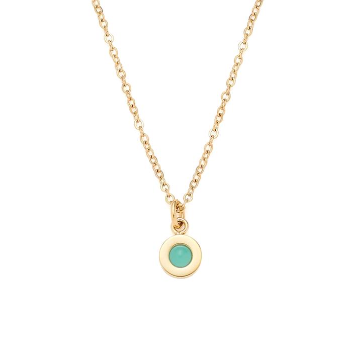 Engraving necklace Aqua Isa with glass stone, stainless steel, IP gold