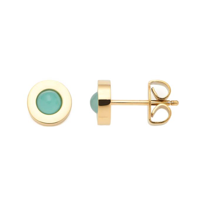 Aqua Isa ear studs with glass stone in stainless steel, gold