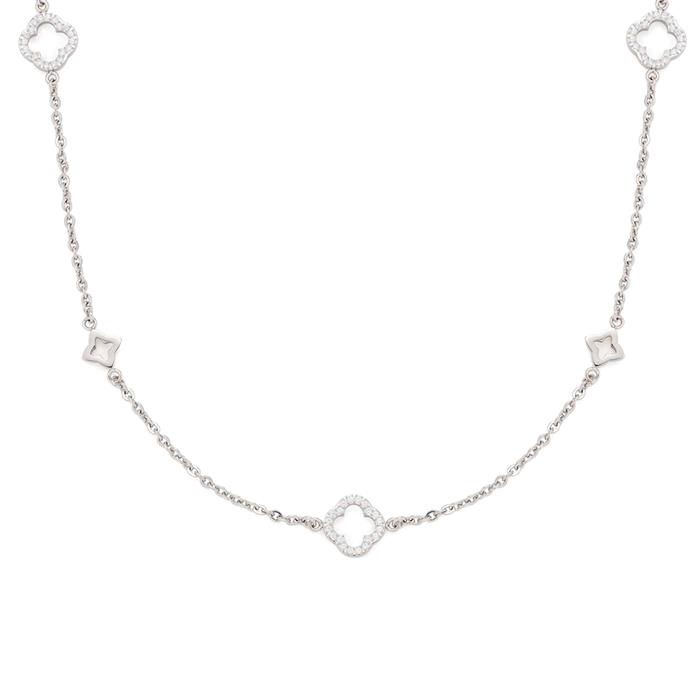 Norma necklace with cloverleaves in stainless steel, zirconia