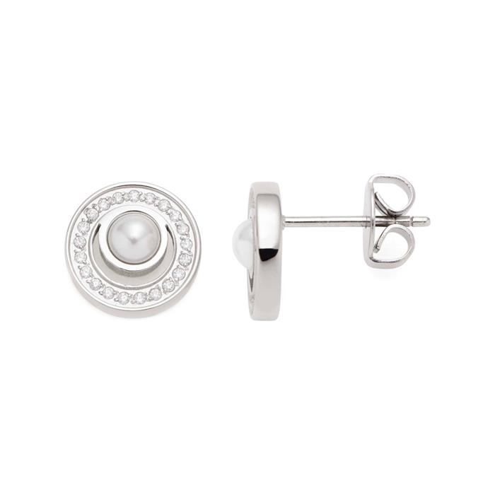 Anouka stud earrings in stainless steel, synth. pearl, zirconia