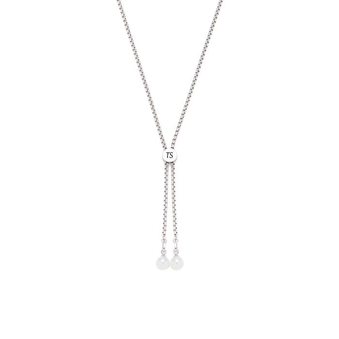 Almina engraved necklace for ladies, stainless steel, synth. pearls