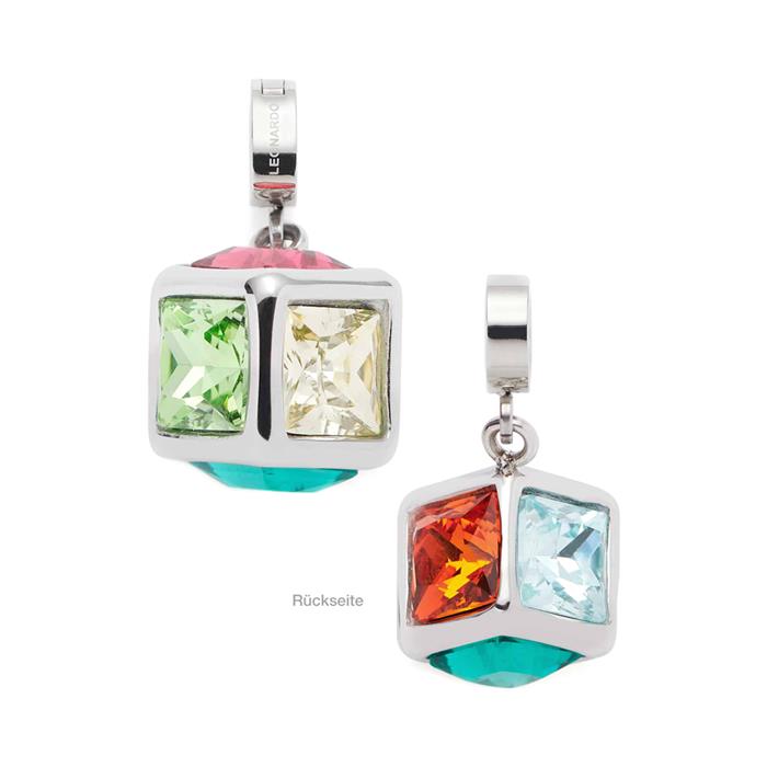 Darlin's pendant Cubo, stainless steel, colourful crystals