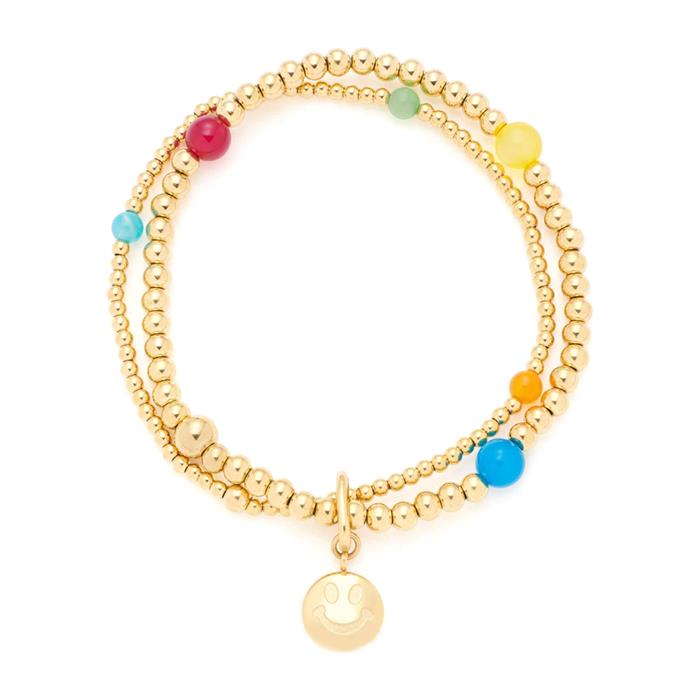 Pulsera Smile de doble hilera en acero inoxidable chapado en oro