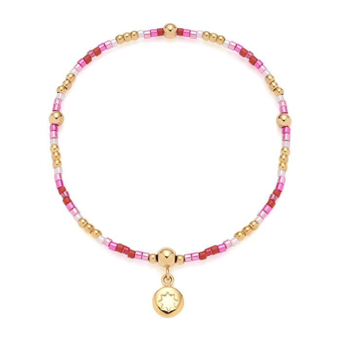 Solea Ciao armband, roze glaskralen, roestvrij staal, goud