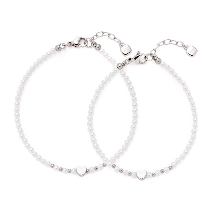 Pulsera Nica en acero inoxidable con perlas, corazón