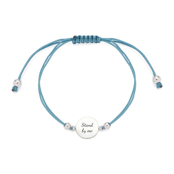 Mila engraving bracelet in stainless steel with textile strap, petrol