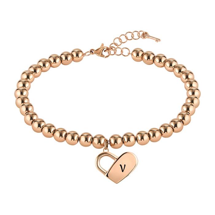 Beads Collection Stainless Steel Engraving Bracelet, Rosé