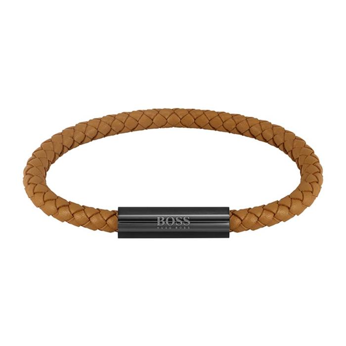 Bracelet braided leather in stainless steel, leather