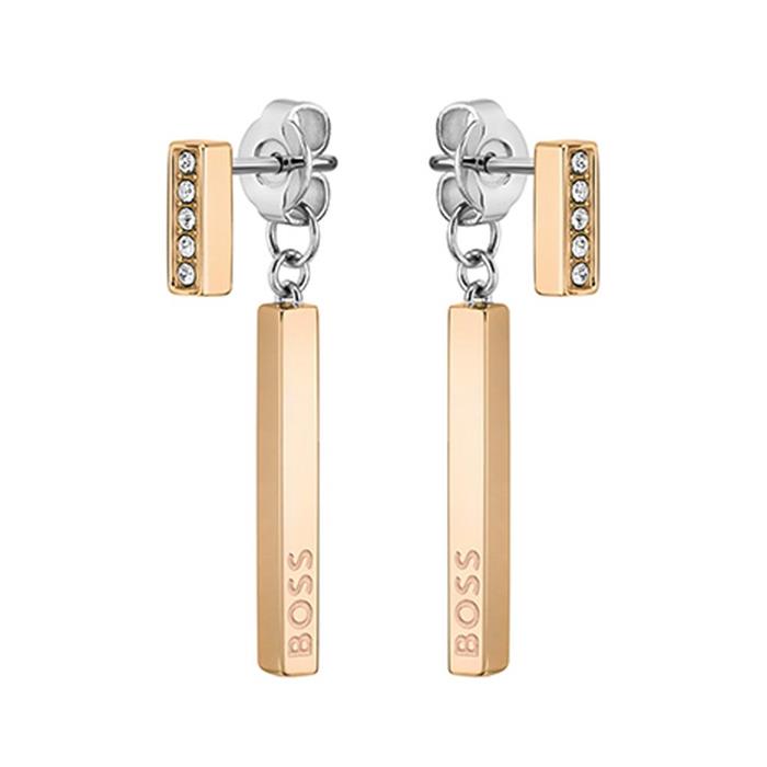 Double ear stud saya for ladies in stainless steel, IP rosé