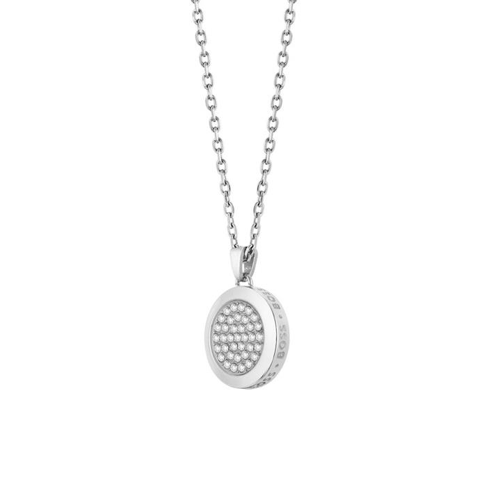 Ladies stainless steel necklace with glass stones, engravable