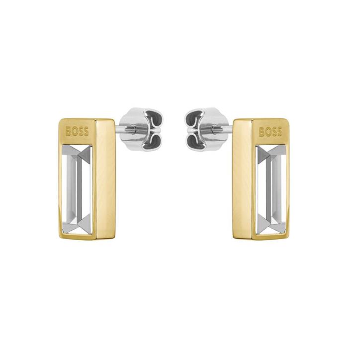 Ladies stud earrings clia with crystal, stainless steel, IP gold