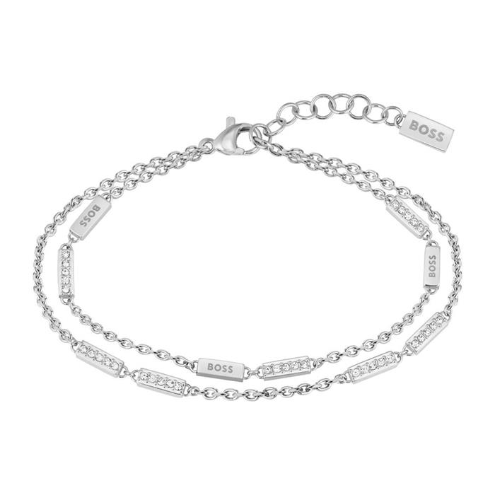 Laria double row bracelet in stainless steel with crystals