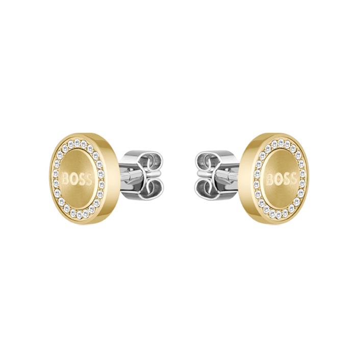Iona ear studs in gold-plated stainless steel, crystals
