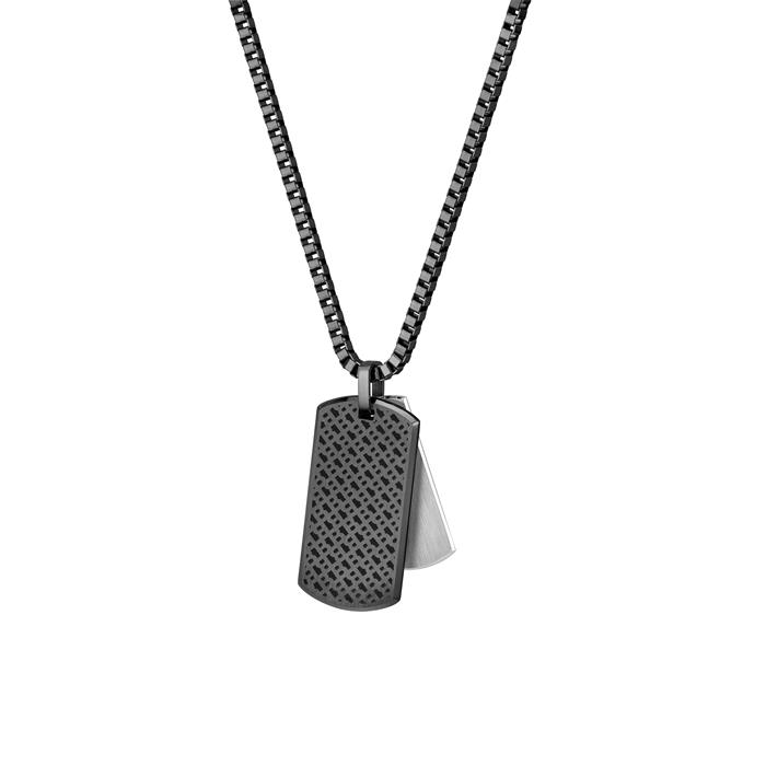 Dog Tag cadena de grabado Devon en acero inoxidable, negro IP