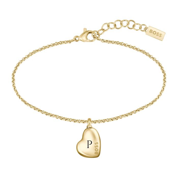 Heart engraving bracelet Honey for ladies, stainless steel, IP gold
