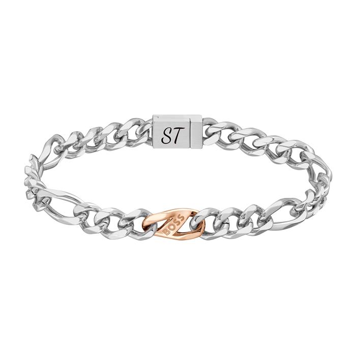 Men's engraving bracelet Rian in stainless steel, bicolour