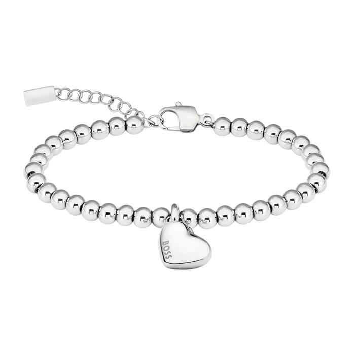 Women's ball bracelet with heart pendant in stainless steel