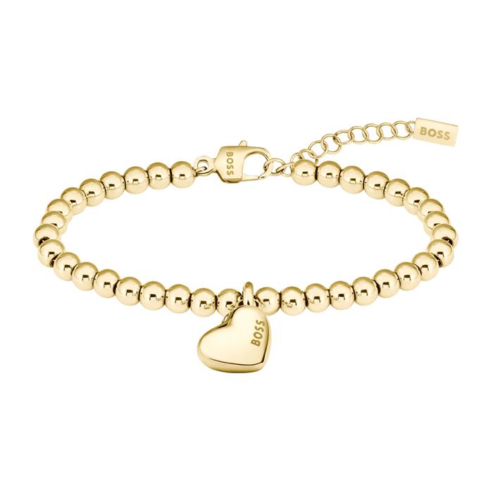 Pulsera de bolas para mujer en acero inoxidable, chapada en oro