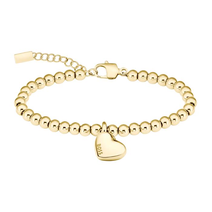 Pulsera de bolas para mujer en acero inoxidable, chapada en oro