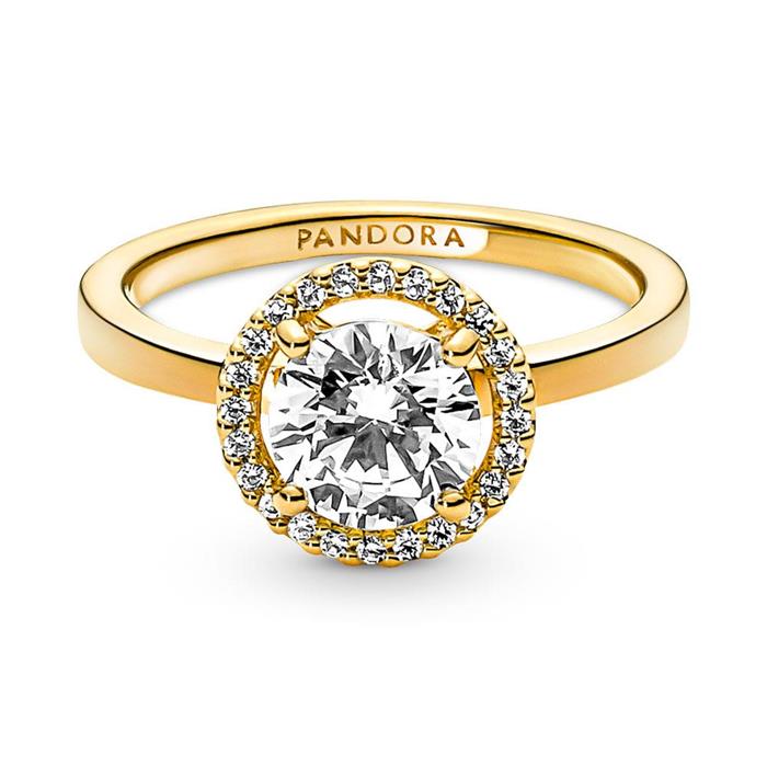 Strahlenkranz Ring für Damen mit Zirkonia, IP Gold